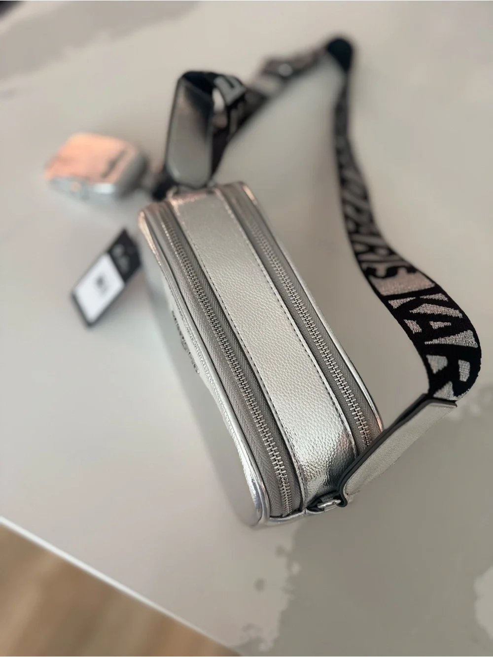 Karl Lagerfeld | Metallic Silver Leather | Camera Crossbody - Picture 7 of 10